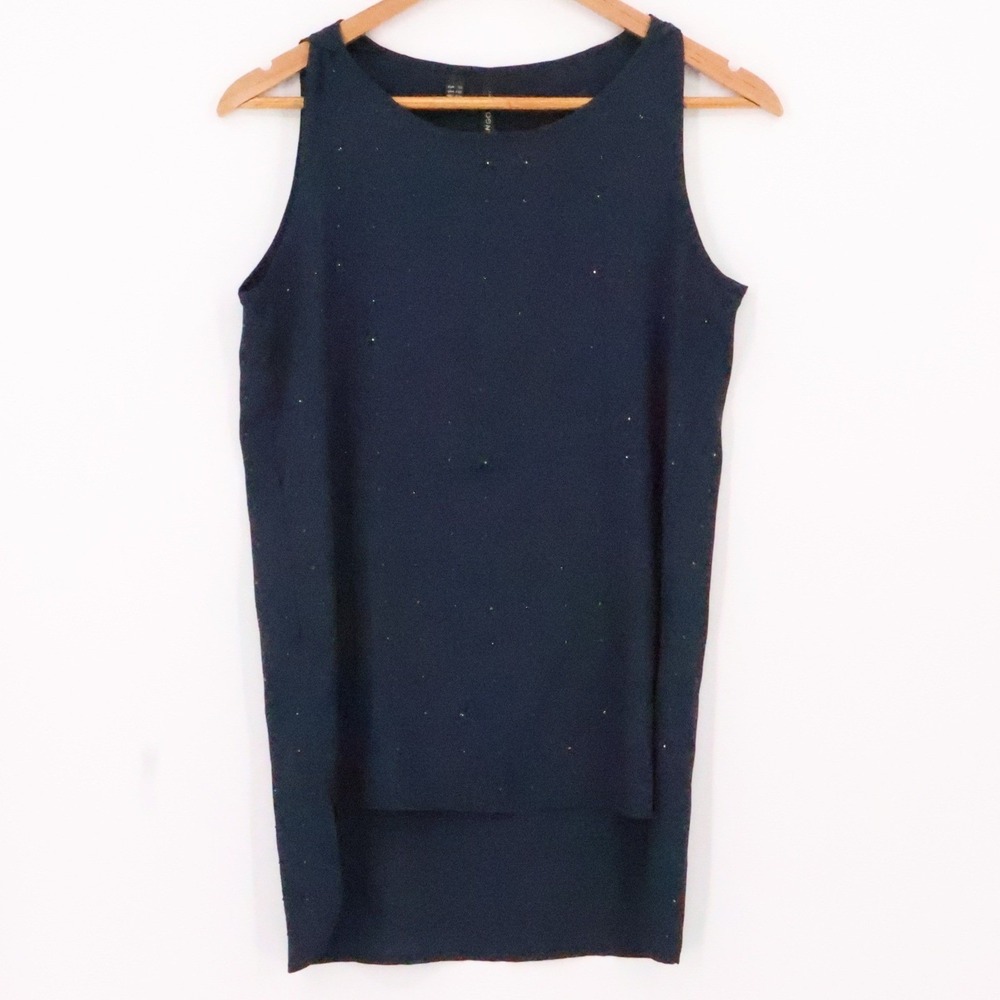 Mango Rhinestone Tunic‎ Top Womens Showgirl NYE Navy Blue 2010s Glam Size XXS